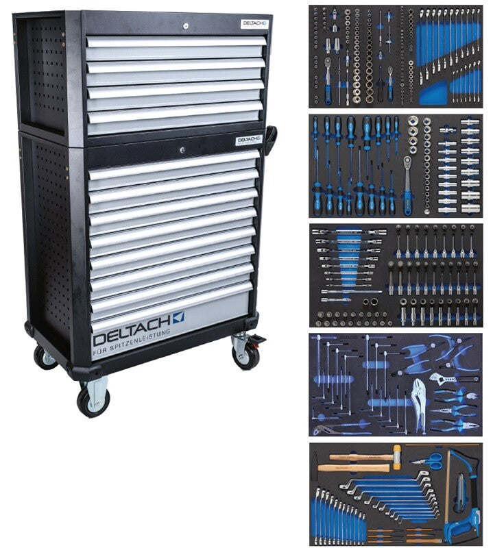 525254 | Deltach D2-XL gevulde gereedschapswagen 350 dlg + topkoffer