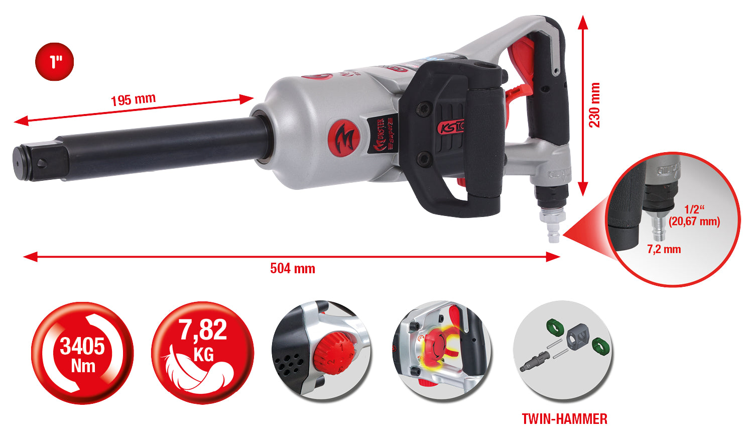 515.3280 | KS TOOLS 1" SLAGMOERSLEUTEL 3405 NM LANGE AS