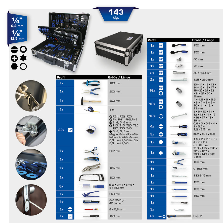 BT024143 | Brilliant Tools 1/4"- 1/2" universele gereedschapset, 143 dlg