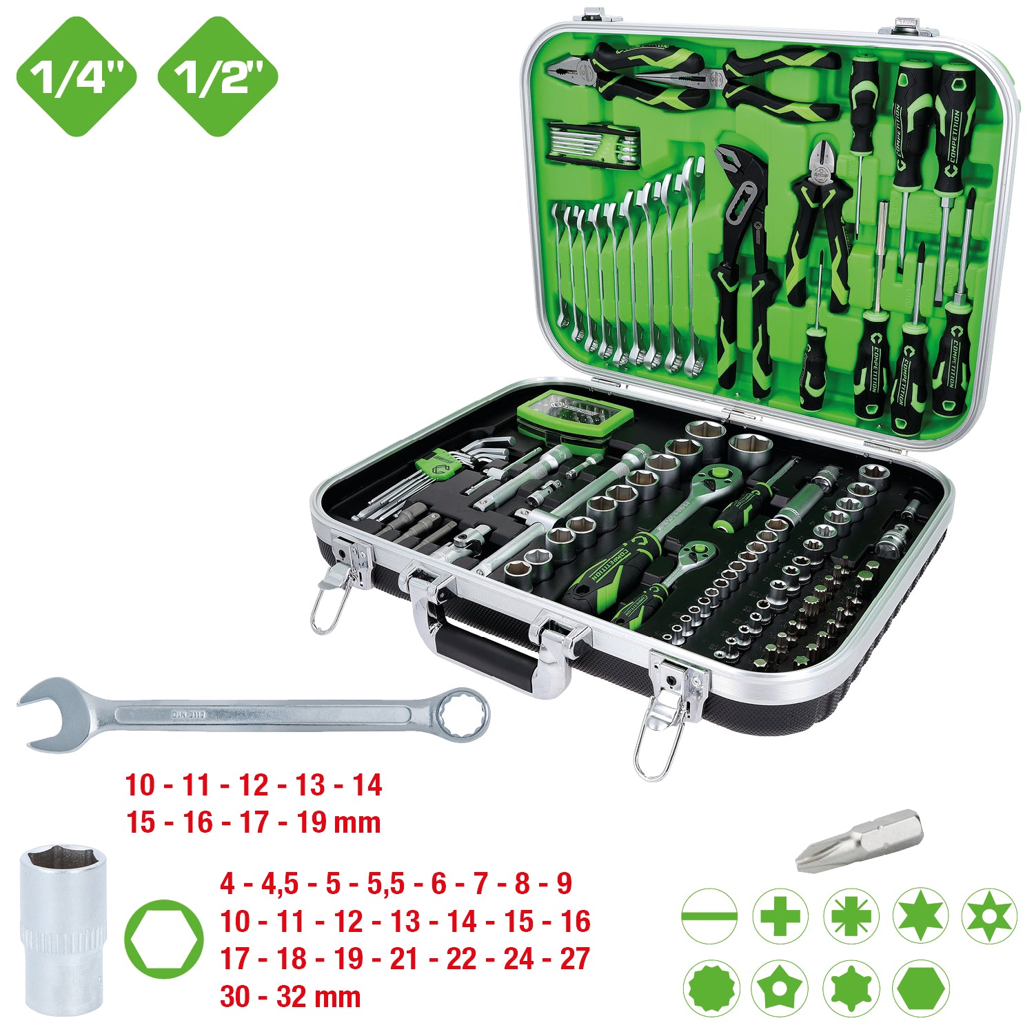 512.0144 | Competition 1/4" + 1/2" Universele-Gereedschapset, 143-dlg
