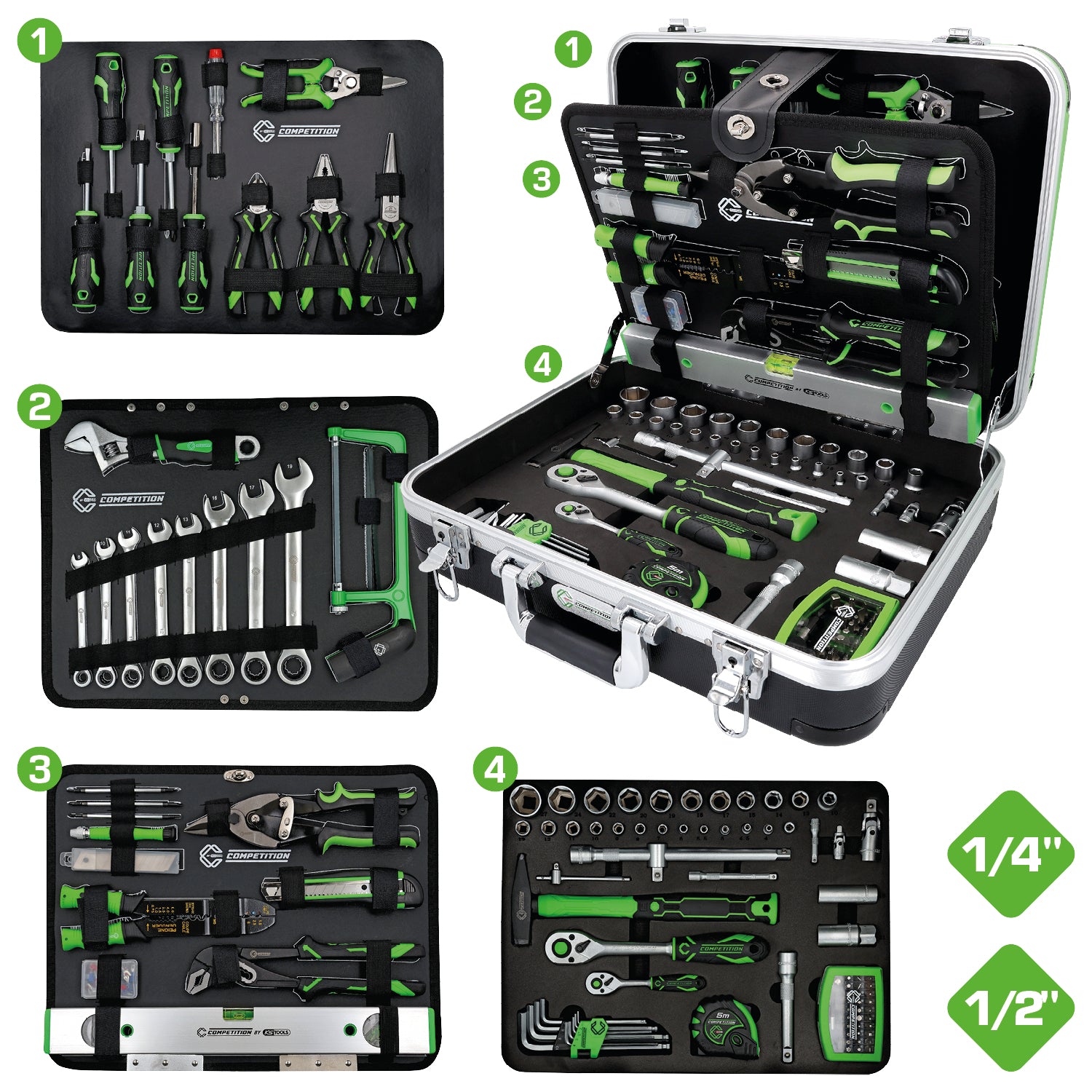 512.0145 | Competition 1/4" + 1/2" Universele-Gereedschapset, 145-dlg