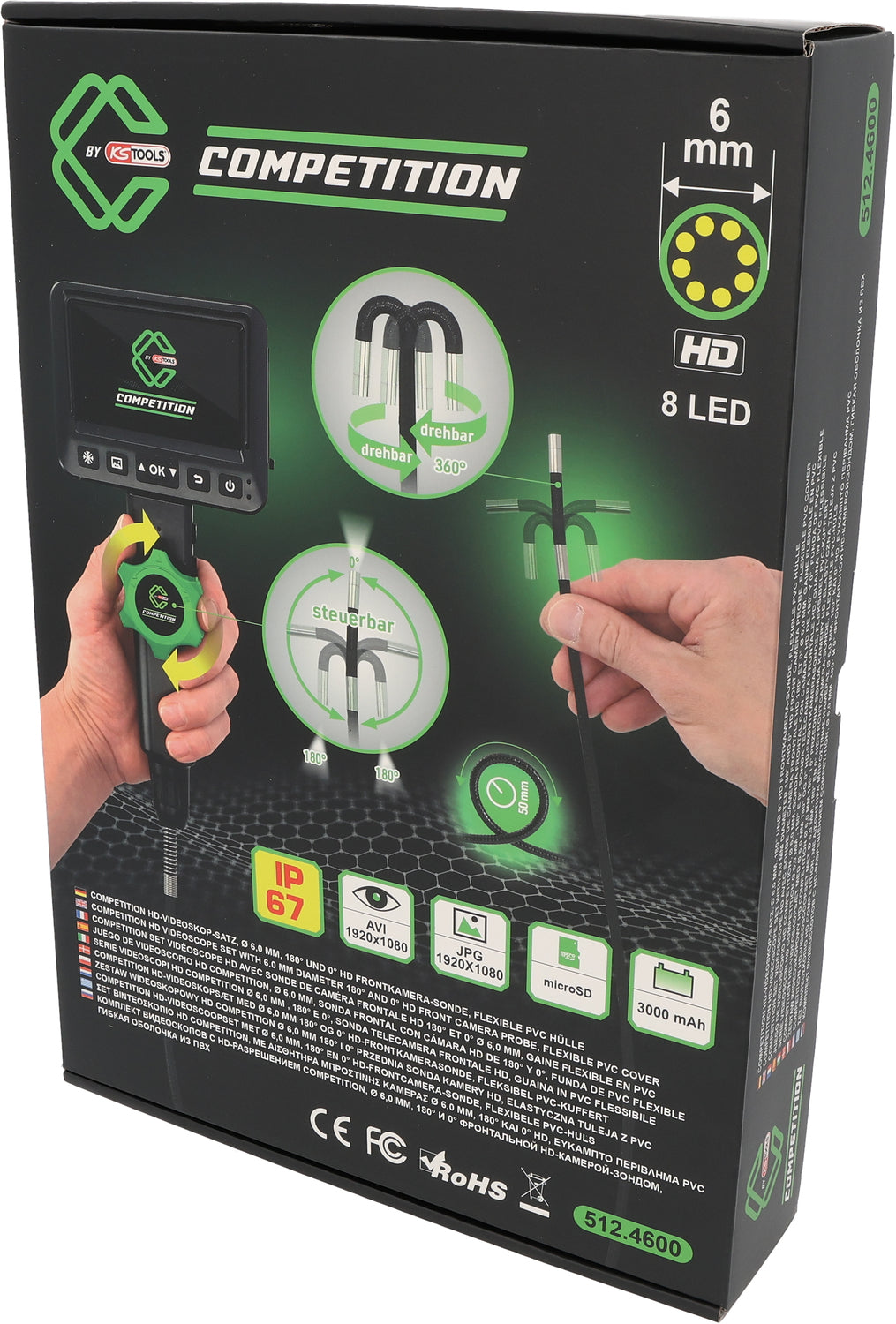 512.4600 | Competition HD-videoscoopset met Ø 6,0 mm, 180° en 0° HD-frontcamera-sonde, flexibele PVC-huls