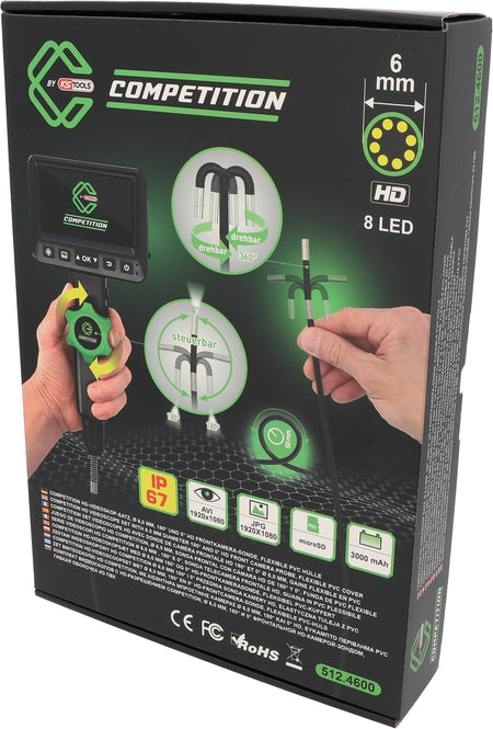 512.4600 | Competition HD-videoscoopset met Ø 6,0 mm, 180° en 0° HD-frontcamera-sonde, flexibele PVC-huls