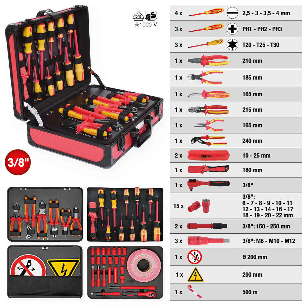 117.1890 | KS Tools Geïsoleerde gereedschapsset voor hybride- en elektrische voertuigen, 43 dlg