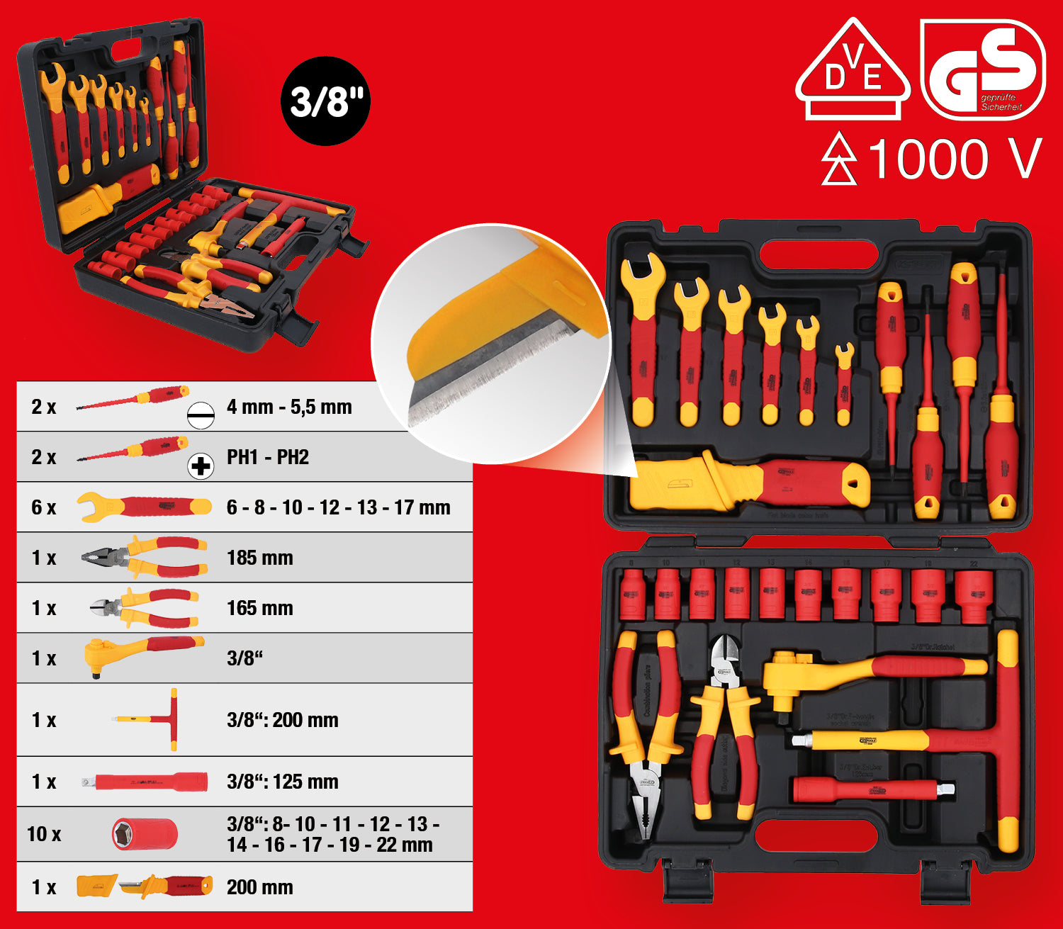 117.1895 | KS Tools Geïsoleerde gereedschapsset voor hybride- en elektrische voertuigen, 26 dlg