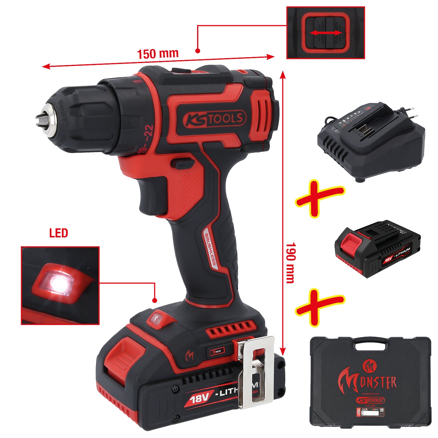 515.6400 | KS Tools eMONSTER brushless accuschroef-/boormachineset, 4-dlg