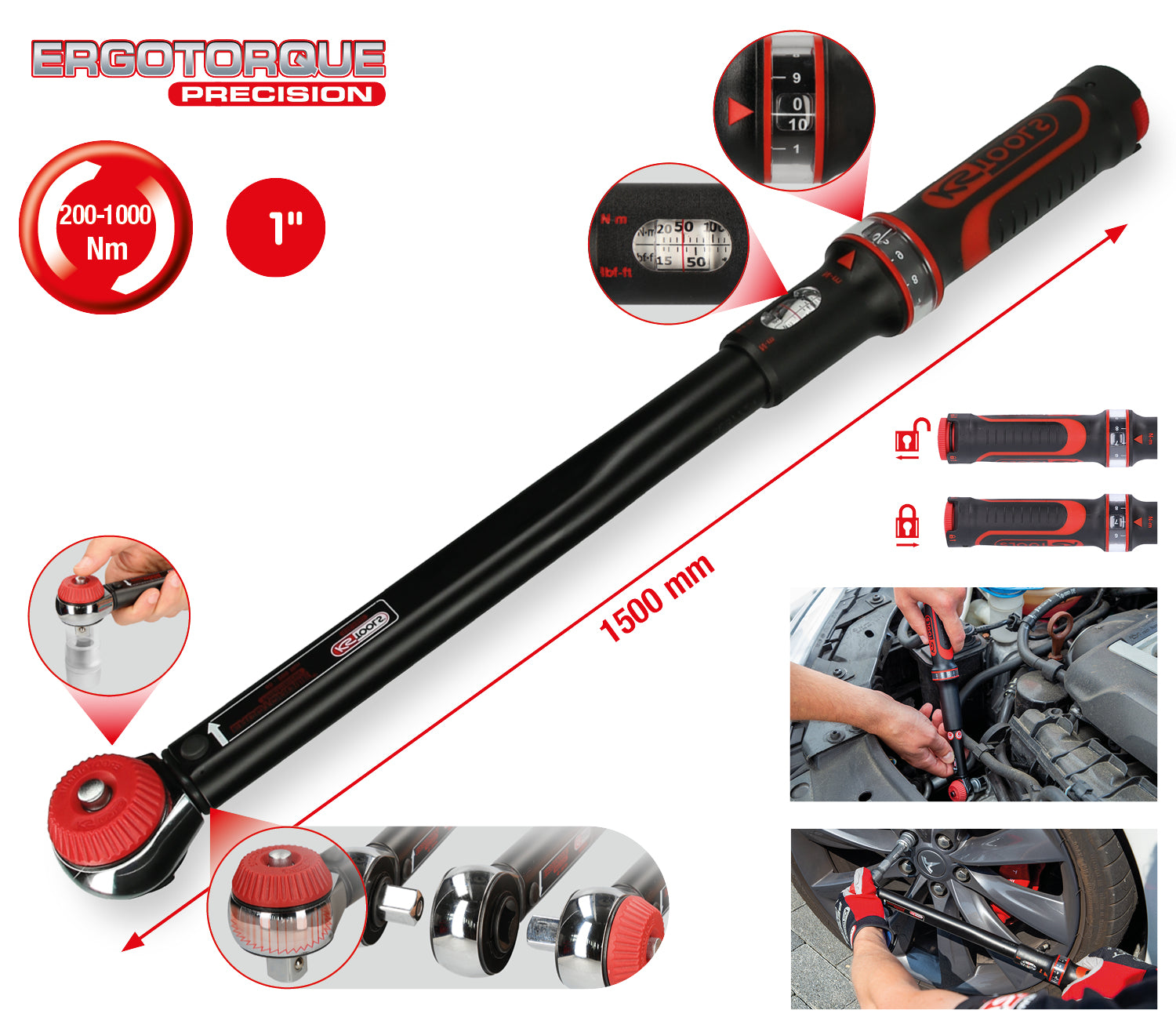 KS TOOLS | ERGOTORQUE®precision Momentsleutel met draaiknop-omsteek-ratelkop