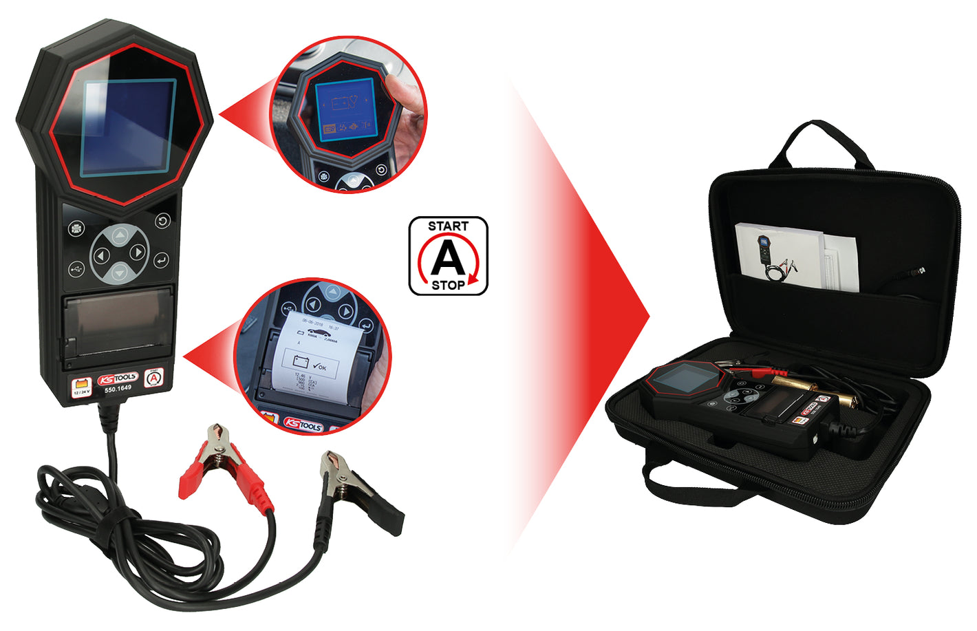550.1649 | KS Tools 12V/24V Digitale accutester met geïntegreerde printer