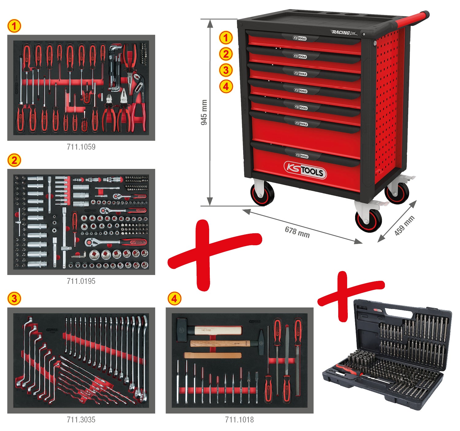 826.7515 | KS TOOLS RACINGline gereedschapswagen 515 dlg, 7 laden