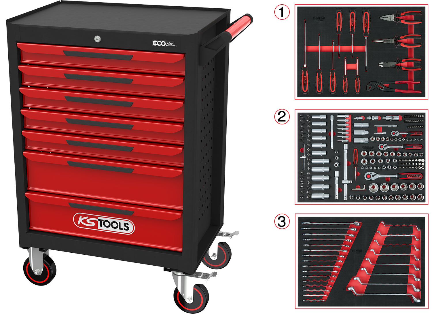 897.7215 | KS TOOLS ECOline gereedschapswagen 215 dlg, 7 laden