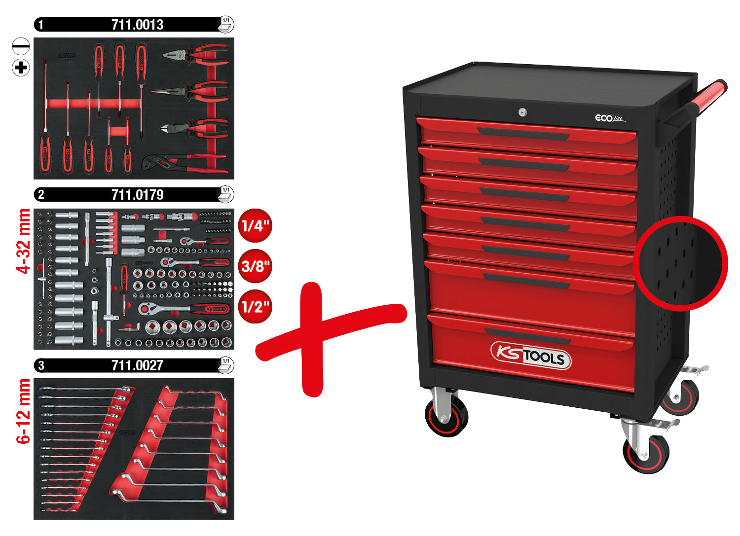 897.7215 | KS TOOLS ECOline gereedschapswagen 215 dlg, 7 laden