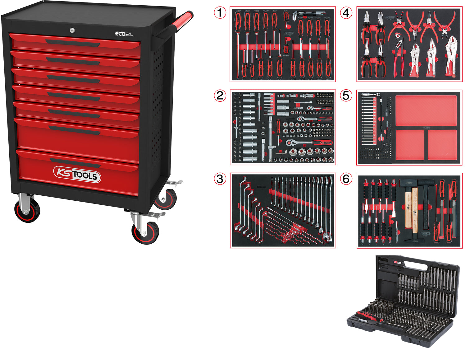 897.7598 | KS TOOLS ECOline gereedschapswagen 598 dlg, 7 laden