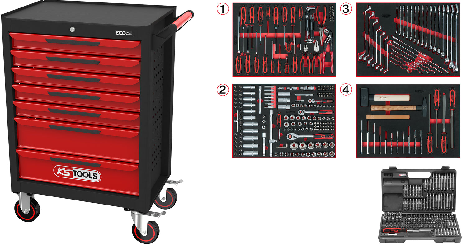 897.7515 | KS TOOLS ECOline gereedschapswagen 515 dlg, 7 laden