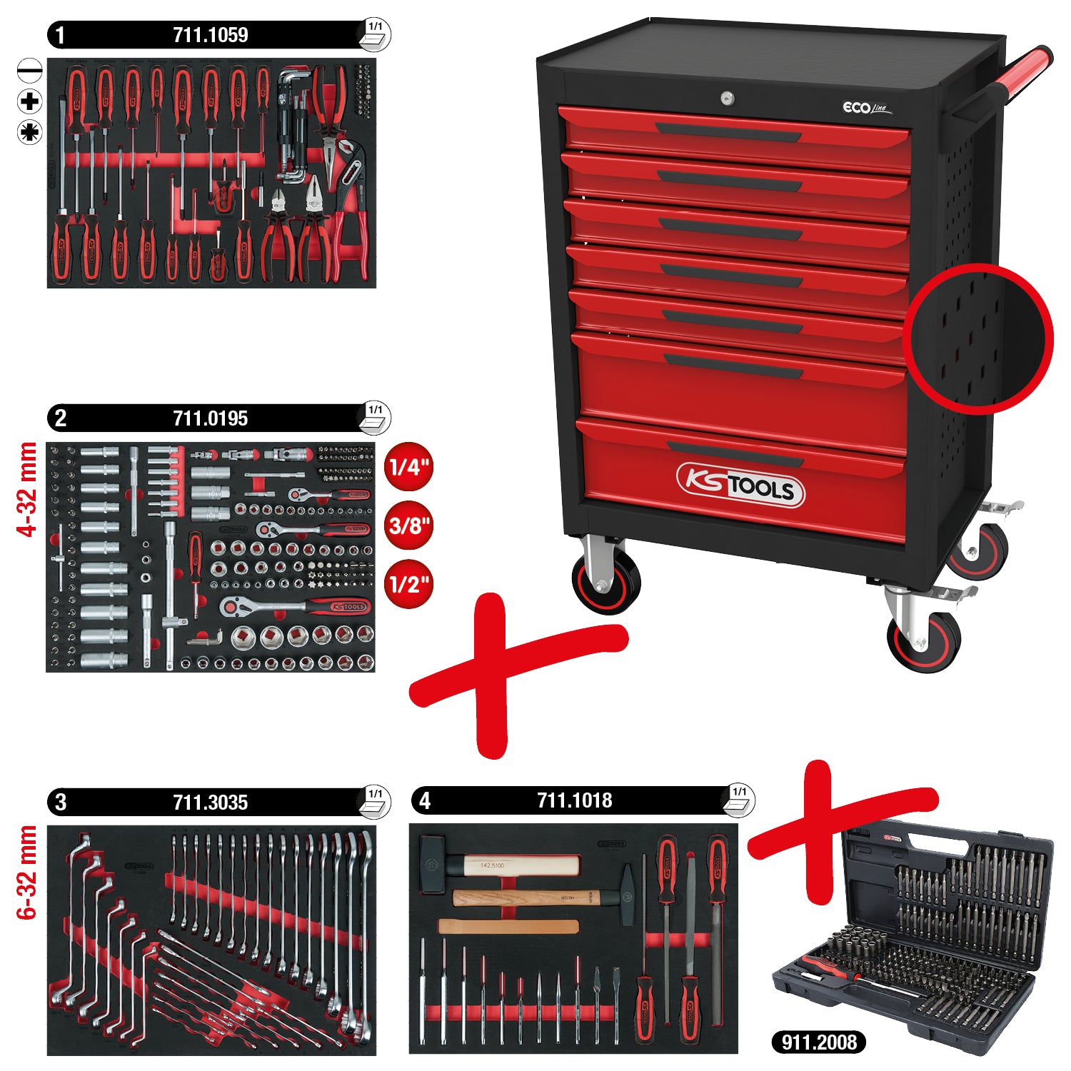 897.7515 | KS TOOLS ECOline gereedschapswagen 515 dlg, 7 laden