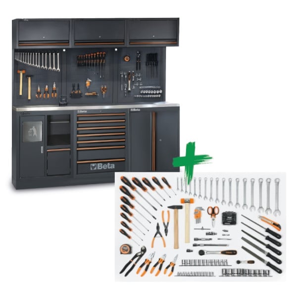 Beta C45PRO 2.0 AX/157UT werkplaatsinrichting met 157-delige gereedschapsset, rvs werkblad – afbeelding 1