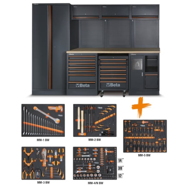 Beta C45PRO 2.0 W/268UT werkplaatsinrichting met 268-delige gereedschapsset, houten werkblad – afbeelding 1