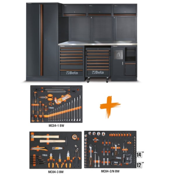 Beta C45PRO X/196UT werkplaatsinrichting met RVS werkblad en 196-delige gereedschapsset