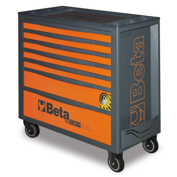 Beta RSC24AXL/7 gereedschapswagen, zijaanzicht met wielen en centrale vergrendeling