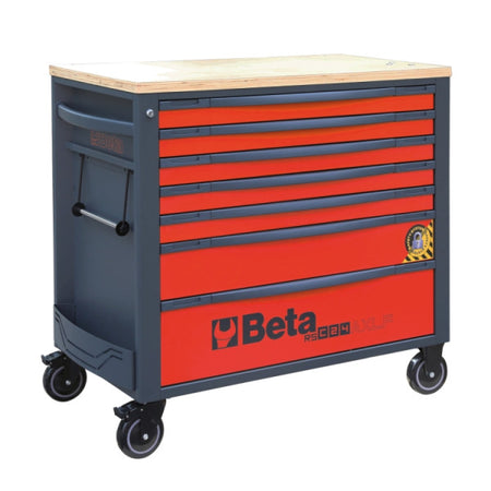 Beta RSC24AXLP/7 gereedschapswagen met houten werkblad in rood/antraciet (RAL 3000-7016), artikelnummer 024004573