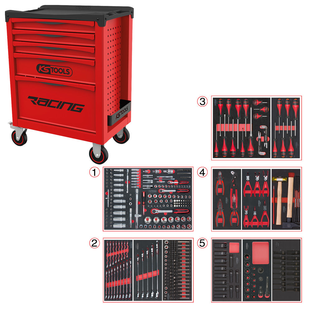 KS Tools RACING 855.5384 rode gereedschapswagen met 5 laden en 384 gereedschappen – foto 2