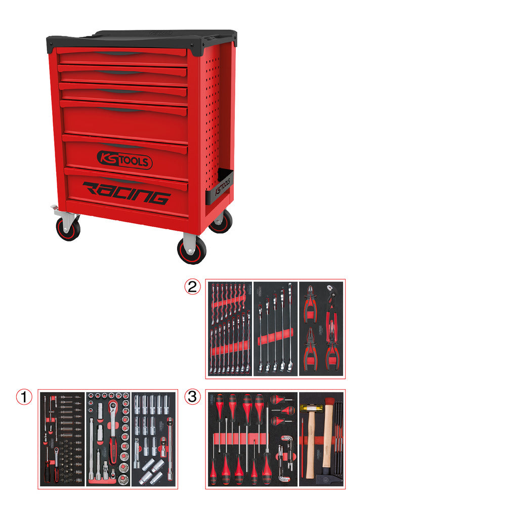 KS Tools RACING 855.6158 rode gereedschapswagen met 6 laden en 158 gereedschappen – foto 2