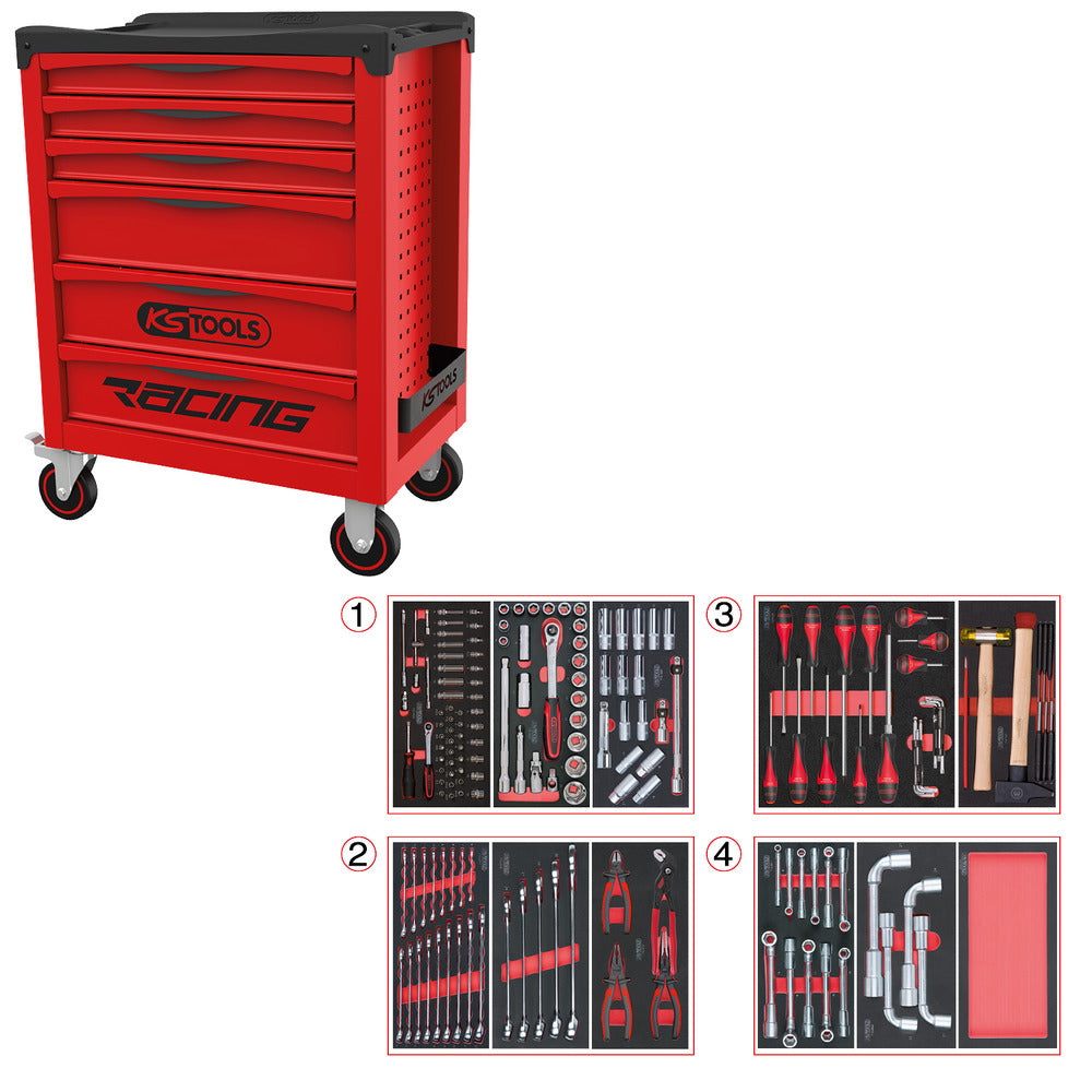 KS Tools RACING 855.6173 rode gereedschapswagen met 6 laden en 173 gereedschappen – foto 2