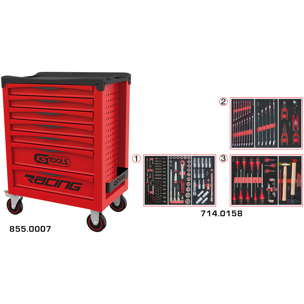 KS Tools RACING 855.7158 rode gereedschapswagen met 7 laden en 158 gereedschappen – foto 3