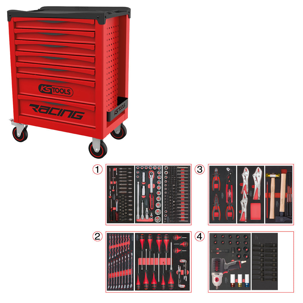 KS Tools RACING 855.7263 rode gereedschapswagen met 7 laden en 263 gereedschappen – foto 2