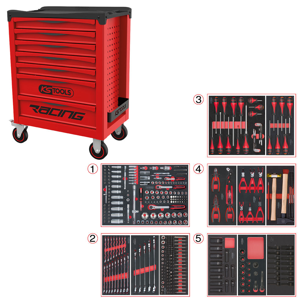KS Tools RACING 855.7384 rode gereedschapswagen met 7 laden en 384 gereedschappen – foto 2