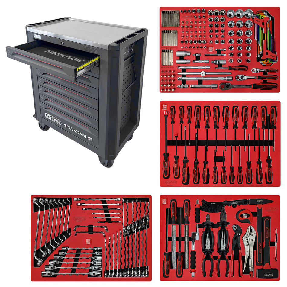 KS Tools SIGNATURE 882.1241 gevulde gereedschapswagen i10 met 7 laden en 241 gereedschappen in schuimrubberinleg