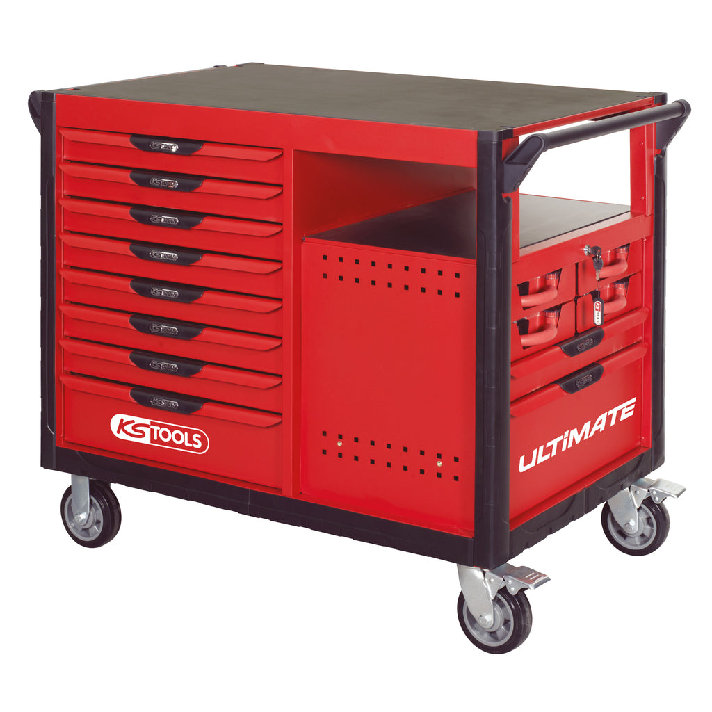 KS Tools ULTIMATE 809.0014 rode mobiele werkbank met 14 laden