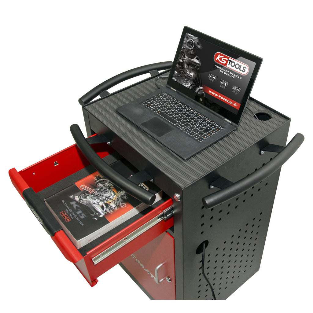 KS Tools ULTIMATE 816.0002 rood-zwarte diagnosewagen met 1 lade en 1 deur