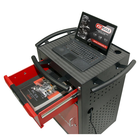 KS Tools ULTIMATE 816.0002 rood-zwarte diagnosewagen met 1 lade en 1 deur