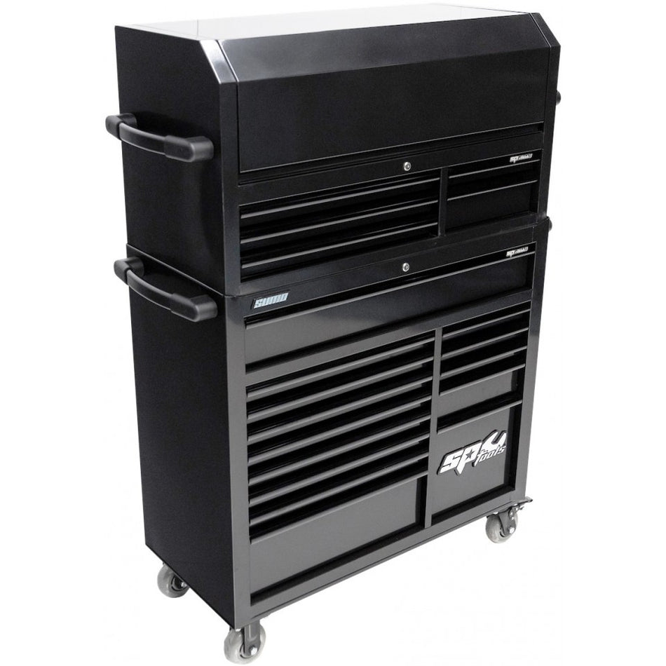 SP Tools SP40699BK Custom Sumo gereedschapswagen met topkist, zwarte grepen