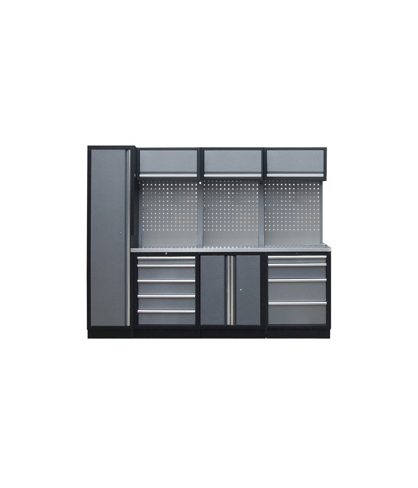 PROFESSIONEEL GARAGE WANDSYSTEEM 3 RUGPANELEN+KAST MET WERKBLAD